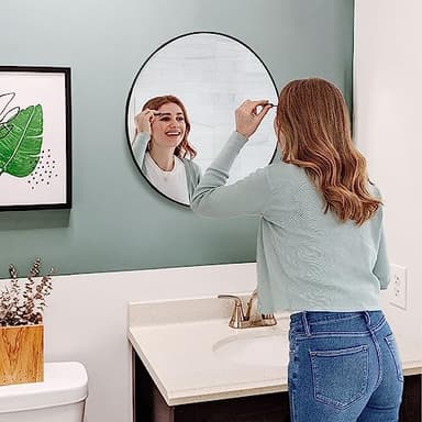 Fabuday Black Round Mirror for Wall 24 inch - Circle Mirror for Bathroom, Entryway, Living Room, Hallway, Vanity Decor, Big Matte Metal Frame Mirror - Image 3