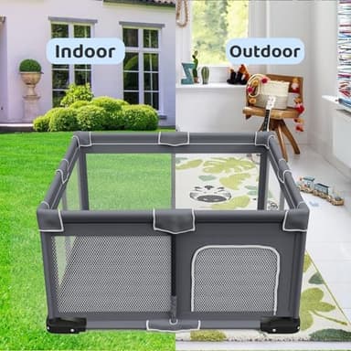 Grobeybees Foldable Baby Playpen with Mat, Foldable Playpen for Babies and Toddlers, Folding Portable Kids Play Pen, Collapsible Play Yard with 2 Handles + Suitable Size Mat(Grey, 50x50 inches) - Image 7