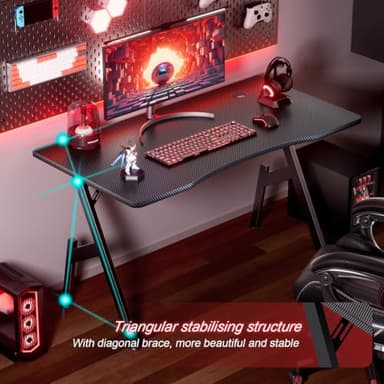 HLDIRECT 40 Inch Gaming Desk, Small Computer Gaming Desk Table with Cable Management, Ergonomic A Shape Modern Carbon Fiber Gamer Table Pc Workstation Home Office Desks for Small Space, Black - Image 4