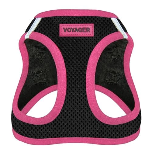 Best Pet Supplies - All Weather Mesh/Plush, Reflective, No Pull Harness for Small, Medium Dogs, Cats - Secure with Hook & Loop Fastener, Buckle, Double D-Rings - Black/Pink Trim, S - Image 1