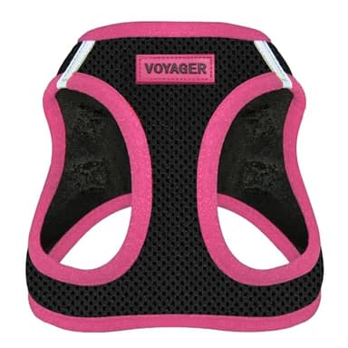 Best Pet Supplies - All Weather Mesh/Plush, Reflective, No Pull Harness for Small, Medium Dogs, Cats - Secure with Hook & Loop Fastener, Buckle, Double D-Rings - Black/Pink Trim, S - Image 1
