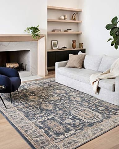 Loloi Teagan Collection TEA-03 Denim/Pebble 9'-9" x 13'-6" Area Rug, Large, Soft Neutral Rug, High-Traffic for Living Room, Bedroom, Home Office, Dining Area - Image 1