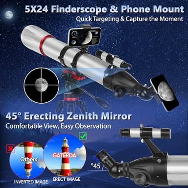 Gaterda Telescope, 90mm Aperture 900mm Refractor Telescope for Adults High Powered, Astronomical Telescopes for Adults Astronomy Beginners with Professional Eyepieces, Tripod, Phone Adapter&Carry Bag - Image 6