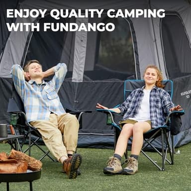 FUNDANGO Oversized Camping Chair for Adults, Heavy Duty Portable Foldable Lawn Chair with Padded Seat & Back, Lumbar Support, 4-can Cooler & Cup Holder, Carry Bag Included for Outdoor (Black) - Image 8
