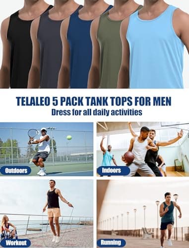TELALEO 5 Pack Men's Workout Tank Tops Sleeveless Mesh Muscle Gym Shirt Quick Dry M - Image 5