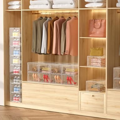 XL Large 8 Pack Shoe Storage Organizer Clear Plastic Boxes Stackable Thicken Material Easy to Assemble Fit Sneaker Storage Size 12 13 14,Plastic Shoe Storage Organizer for Closet with Lids and Door - Image 5