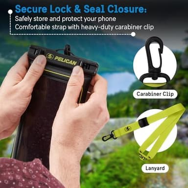 Pelican 2 Pack Marine - IP68 Waterproof Phone Pouch (Regular Size) Floating Waterproof Phone Case - Beach Cruise Ship Travel Essentials - Works w/All Phones - Detachable Lanyard - Black/Hi-Vis Yellow - Image 5