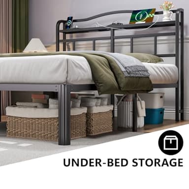 HAVONIZD Full Bed Frame - Storage Headboard with Charging Station & Galaxy Aurora Projector, 14 Inch Sturdy Metal Platform Bed Frame No Box Spring Needed, Easy Assembly, No Noise, Black - Image 5