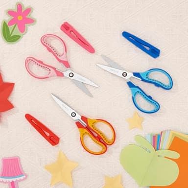 SLEMOON 7" Kids Scissors - Pointed Tip Right/Left Scissors with Protective Cover, Soft ABS Grips & Stainless Steel Blades, Ultra Durable for Classroom, Homeschool, Daily Use (3-Pack) - Image 4