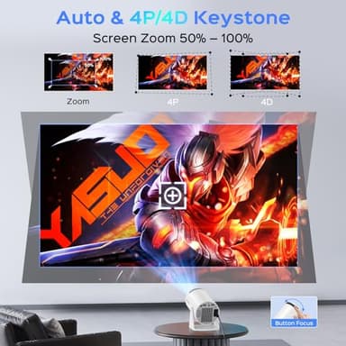 Mini Projector With WiFi and Bluetooth, 180 Rotatable Portable, 150" Smart With Android TV 11, 1080P Support Decoding Projectors 4K, 2.4G/5G WiFi6, Auto Keystone for Home Outdoor Proyector, White - Image 5