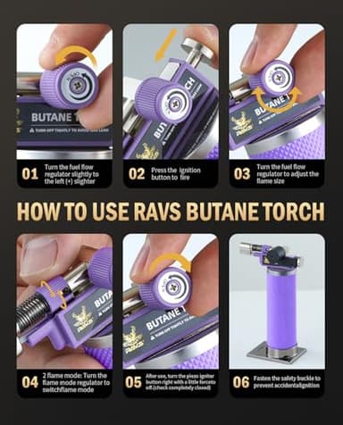 RAVS Butane Torch, 2 Flame Mode Soldering Torches, Kitchen Torch with Adjustable Flame, Industrial Soldering Torches for DIY, Brazing, Welding, Resin Art, Purple Mini Torch, Butane not Include - Image 6