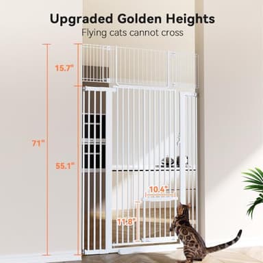 COMOMY 71" Extra Tall Pet Gate for Cats, 29.5-40.6" Extra Wide with Adjustable Cat Door, Pressure Mounted Easy Walk Through Gate with Door for Stairs, Doorways, Kitchen (White) - Image 2
