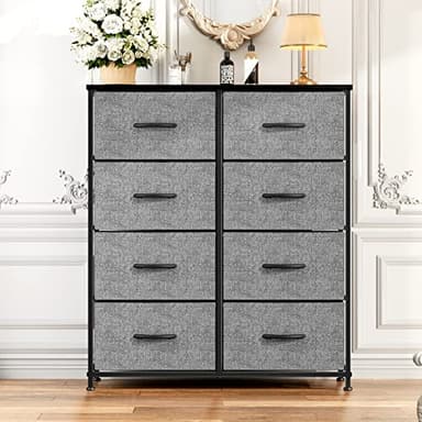 SMUG Dresser, Drawers Dresser for Bedroom Cabinet Organizers Wood Top Table Furniture with 8 Fabric Storage Drawers Chest Tower Unit, Chest of Drawers for Closet, Living Room, Hallway, Porch Grey - Image 7