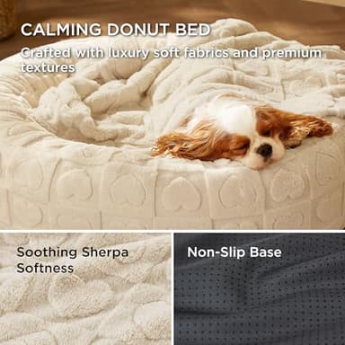 Bedsure Dog Bed for Medium Dogs - Donut Pet Bed for Puppy Kitten with Anti Slip Bottom, Round Sherpa Dog Beds with Washable Removable Cover, Cream, 30x30x8 inches - Image 3