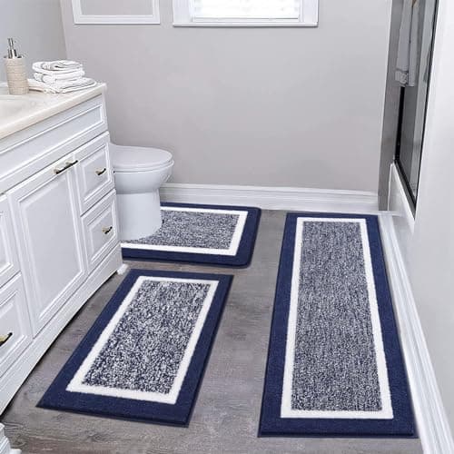 Pauwer 3 Piece Bath Mat Set, Non-Slip Plush Rugs, Absorbent Shaggy Set With U-Shaped Contour Toilet Mat for Bathroom, Bedroom, Living Room, Navy - Image 1