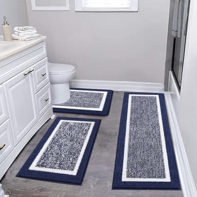Pauwer 3 Piece Bath Mat Set, Non-Slip Plush Rugs, Absorbent Shaggy Set With U-Shaped Contour Toilet Mat for Bathroom, Bedroom, Living Room, Navy - Image 1