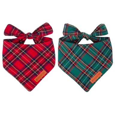 ADOGGYGO Christmas Dog Bandanas 2 Pack, Unique Shape, Premium Cotton Fabric, Multiple Sizes, Stylish Red Green Plaid Pet Christmas Bandanas for Large and Extra Large Dogs (X-Large, Style 2) - Image 1