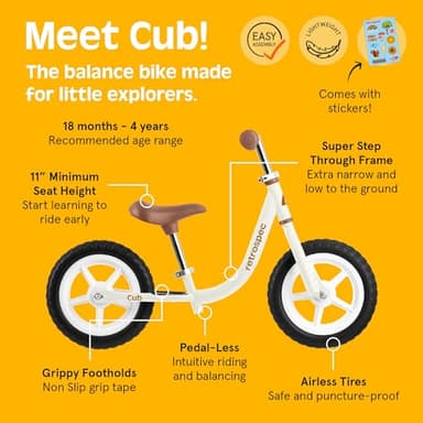 Retrospec Cub 2 Toddler 12" Balance Bike, 18 Months - 3 Years Old, No Pedal Beginner Kids Bicycle for Girls & Boys, Flat-Free Tires, Adjustable Seat, & Durable Frame - Image 3