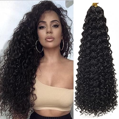 8 Packs Curly Crochet Hair GoGo Curl Crochet hair for Black Women Deep Wave Braiding hair,Synthetic Bohemian Crochet Braid Water Wave Crochet hair Extensions (1B, 24inch) - Image 1