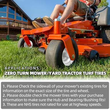 AR-PRO (2-Pack) 13x6.50-6 Flat Free Tire and Wheel - Universal 13x6.5-6 Solid Rubbe Riding Lawn Mower Tire with Rim - With 5.5"-7.8” Centered Hub and 3/4" Bearings extra 5/8" 1/2” Bushings - Image 6