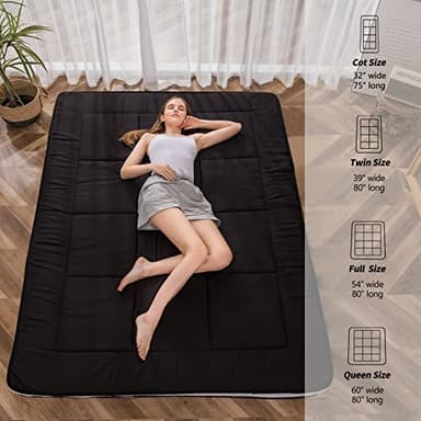 MAXYOYO Futon Mattress, Padded Japanese Floor Mattress Quilted Bed Mattress Topper, Extra Thick Folding Sleeping Pad Breathable Floor Lounger Guest Bed for Camping Couch, Black, Queen Size - Image 3