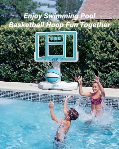 IGL Pool Basketball Hoop Outdoor, 44 Inch Outdoor Poolside Basketball Hoop, Base & Stand Double Water Storage with 2 Ball & Inflator, 18in Stainless Steel Basketball Rim, Fixed Height (44in Backboard) - Image 6