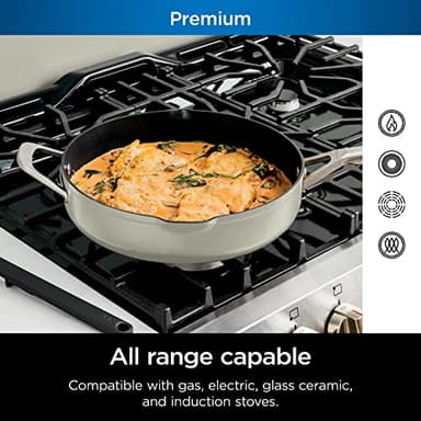 Ninja CW102WH Foodi NeverStick PossiblePan, Premium Set with 4-Quart Capacity Pan, Steamer/Strainer Basket, Glass Lid & Integrated Spatula, Nonstick, Durable & Oven Safe to 500°F, Vanilla Bean - Image 3