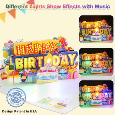 MZD8391 Birthday Cards Light 3D Pop Up Music, Blowable LED Candle Cake Gifts Greeting Cards for Women Men Kids Mom - Image 3