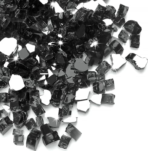 Pulovin 35 lbs Black Fire Glass for Propane Fire Pit, 1/2 Inch Fire Pit Glass Rocks for Gas Fireplace, Reflective Glass Rocks for Fire Pit Table - Image 1