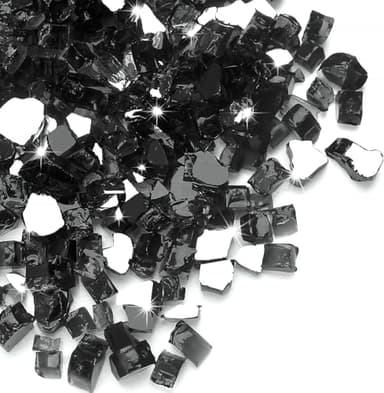 Pulovin 35 lbs Black Fire Glass for Propane Fire Pit, 1/2 Inch Fire Pit Glass Rocks for Gas Fireplace, Reflective Glass Rocks for Fire Pit Table - Image 1