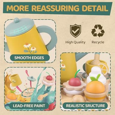 Tea Sets for Toddlers 3-5 Girl Birthday Gift 3 Year Old Princess Party Wooden Play Food Toy Sets for Kids Kitchen Accessories Age 3 4 5 6 Wood Educational Toys - Image 4