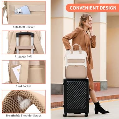 BERTASCHE Lunch Backpack for Women, 15.6 Inch Laptop Backpack with Insulated Cooler Lunch box, Nurse Backpack for Teacher Work Travel College Picnic, Khaki-Beige - Image 4