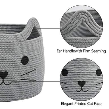 HiChen Large Woven Cotton Rope Storage Basket, Baby Laundry Basket Organizer for Towels, Blanket, Toys, Clothes, Gifts | Pet Gift Baskets for Cat, Dog - 15.7" L×11.8" H, Gray - Image 5
