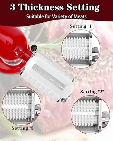 Meat Tenderizer Attachment for Kitchenaid Mixers, 3 Adjustable Thickness Settings, Dishwasher Safe Sturdy Beef Steak Processor Tool Accessory - Image 3