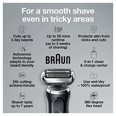 Braun Series 7 7085cc Flex Rechargeable Wet & Dry Men's Electric Shaver with Clean & Charge Station, Stubble & Beard Trimmer - Image 3