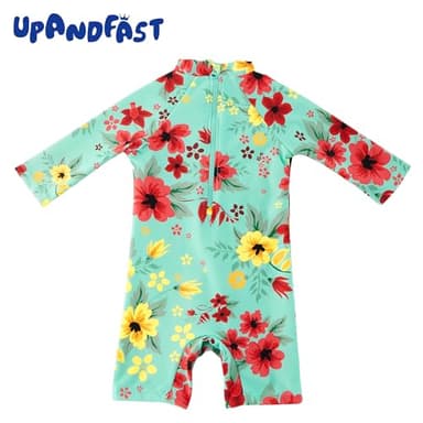 upandfast Baby Girl's Long Sleeve Rash Guard Swimsuit with UPF 50 Sun Protection (Light Green, 6-9 Months) - Image 2