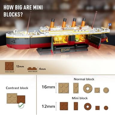 INSOON Titanic Building Set with Light, 2 in 1 Titanic Ship 3.6mm Mini Building Block 1883 PCS, Ship Model with Glacier Display Stand, Building Brick Toy Gift for Adults Teens Boys Girls 10 11 12+ - Image 5
