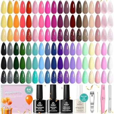 beetles Gel Polish Vivid Seasons, Fall Gel Nail Polish Set, 36 Colors Yellow Burgundy Purple Pink Jelly Shades, 45pcs with Base & Top Coat, UV LED Soak Off DIY Salon Set, Gift for Women & Girls - Image 1