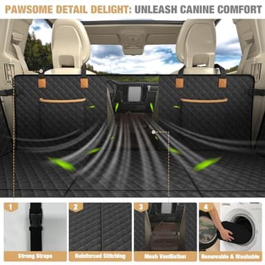 Lekereise Back Seat Extender for Dogs, Hard-Bottom Hammock Holds up to 400 lb, Waterproof with Mesh Window & Storage Pockets – Universal Fit, Black - Image 5