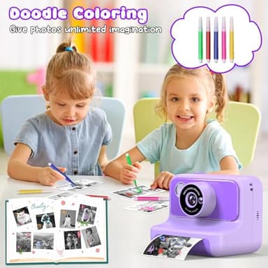 Kids Camera Instant Print, Christmas Birthday Gifts for Girls and Boys, 1080P HD Video Digital Kids Camera with 32G Card, Toddler Camera for 3-12 Years Old, Purple - Image 7