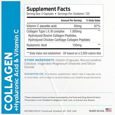ForestLeaf Multi Collagen Pills - Collagen Men & Collagen Women - Hydrolyzed Collagen Supplements with Vitamin C & Hyaluronic Acid - Collagen Capsules for Hair, Skin & Nails (240 Peptide Capsules) - Image 5