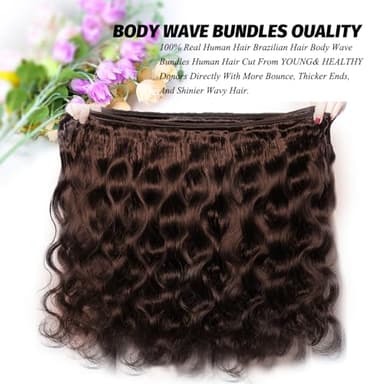 ALLRUN 18 20 22 Inch Brown Human Hair Bundles Body Wave 3 Pcs - 100% Unprocessed Brazilian Virgin Hair Extensions Chocolate Brown Bundles Human Hair 4# Color (12A) - Image 5