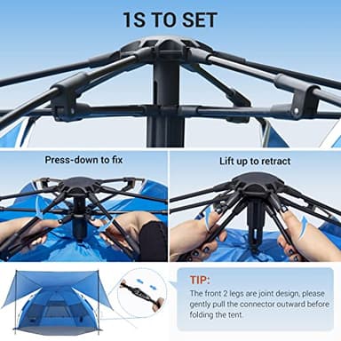 Elegear Beach Tent with 360° Removable Canopy, 4-6 Person Pop Up Sun Shade Shelter, UPF 50+ Automated Installation Double Silver Coating Portable Lightweight Beach Cabana for Beach/Camping/Outdoor - Image 3