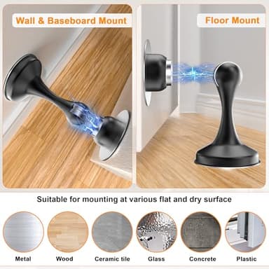 Crosize Magnetic Door Stoppers 2 Pack, Stainless Steel Door Stops, Wall-Mounted and Floor Mounting Metal Doorstops, Door Holder Keep Door Open, No Drilling Door Stop with Adhesive Tapes, Black - Image 4