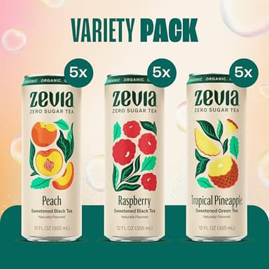 Zevia Organic Sugar Free Iced Tea, Fruity Tea Variety Pack, 12 Ounce Cans (Pack of 15) - Image 3