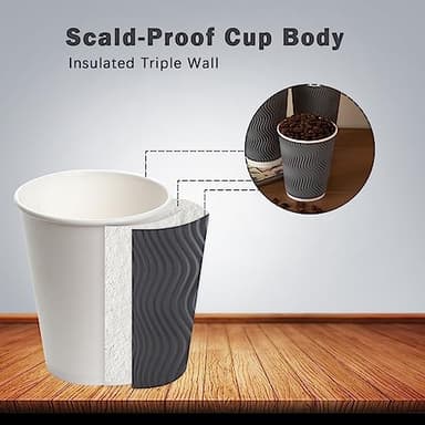 Clawsoff Coffee Cups 12 oz 120 Pack, Corrugated Insulated Ripple Wall Disposable Paper Coffee Cups 12oz, To Go for Hot Beverage or Cold Drinks Office/Home/Cafe/Party/Travel (Gray) - Image 3