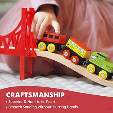 Tiny Land 110PCS Wooden Train Set – Toy Train with Tracks for Kids Ages 3-7, Compatible with Major Brands, Ideal Railway Playset for Boys and Girls, Great Birthday - Image 8