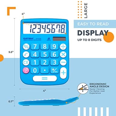 CATIGA Desktop Calculator 8 Digit with Solar Power and LCD Display, Big Buttons, for Home, Office, School, Class and Business, 4 Function Small Basic Calculators for Desk, CD-8185 - Image 2