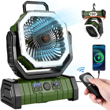 Odoland 30000mAh Camping Fan with LED Lantern, Rechargeable Battery Operated Oscillating with Remote Hook, Portable Tent Fan with Timer, 4 Speeds for Outdoor RV Jobsite Power Outage, Green - Image 1