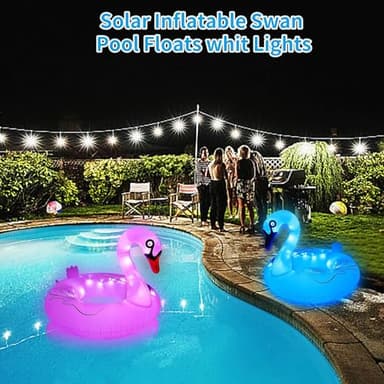 Swan Pool Floats & Swimming Rings- Solar Powered Inflatable Floating Light UP Pool & Led Pool Lights That Float for Party Decorations, 16 Auto-Cycling Colors（2Pack） - Image 7